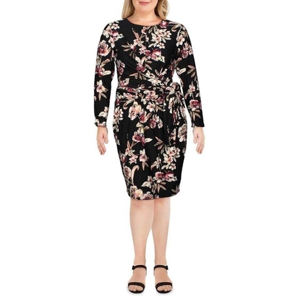 Rachel Rachel Roy Black Floral Faux Wrap Midi Dress Size 1X - Picture 2 of 12
